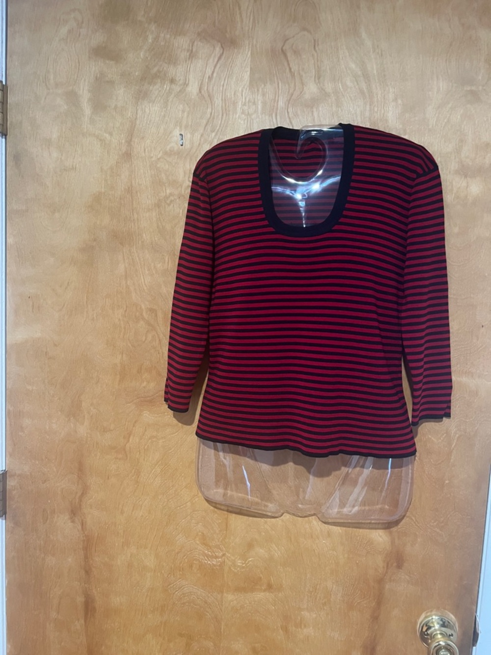 Women’s Striped Red and Black Scoop Neck Top Sz.L